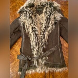 Kristen Blake Dark Brown Teddy Jacket with Faux Fur Trim